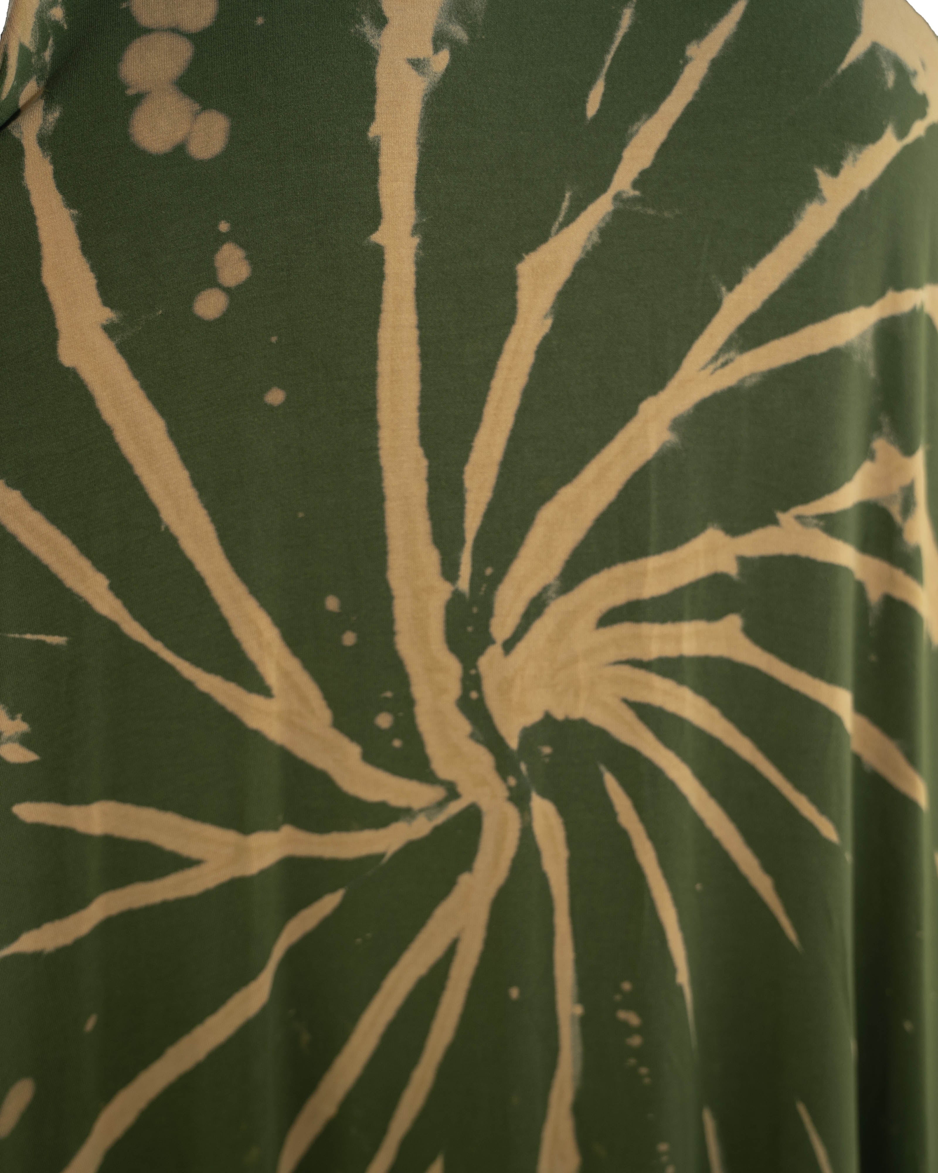 Olive Green Bleached Tie-Dye Sleeveless Dress with Pockets