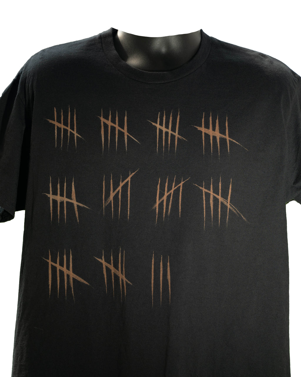 Bleached Tally Mark T-Shirt, Handmade Black Grunge Tee, Reverse Element
