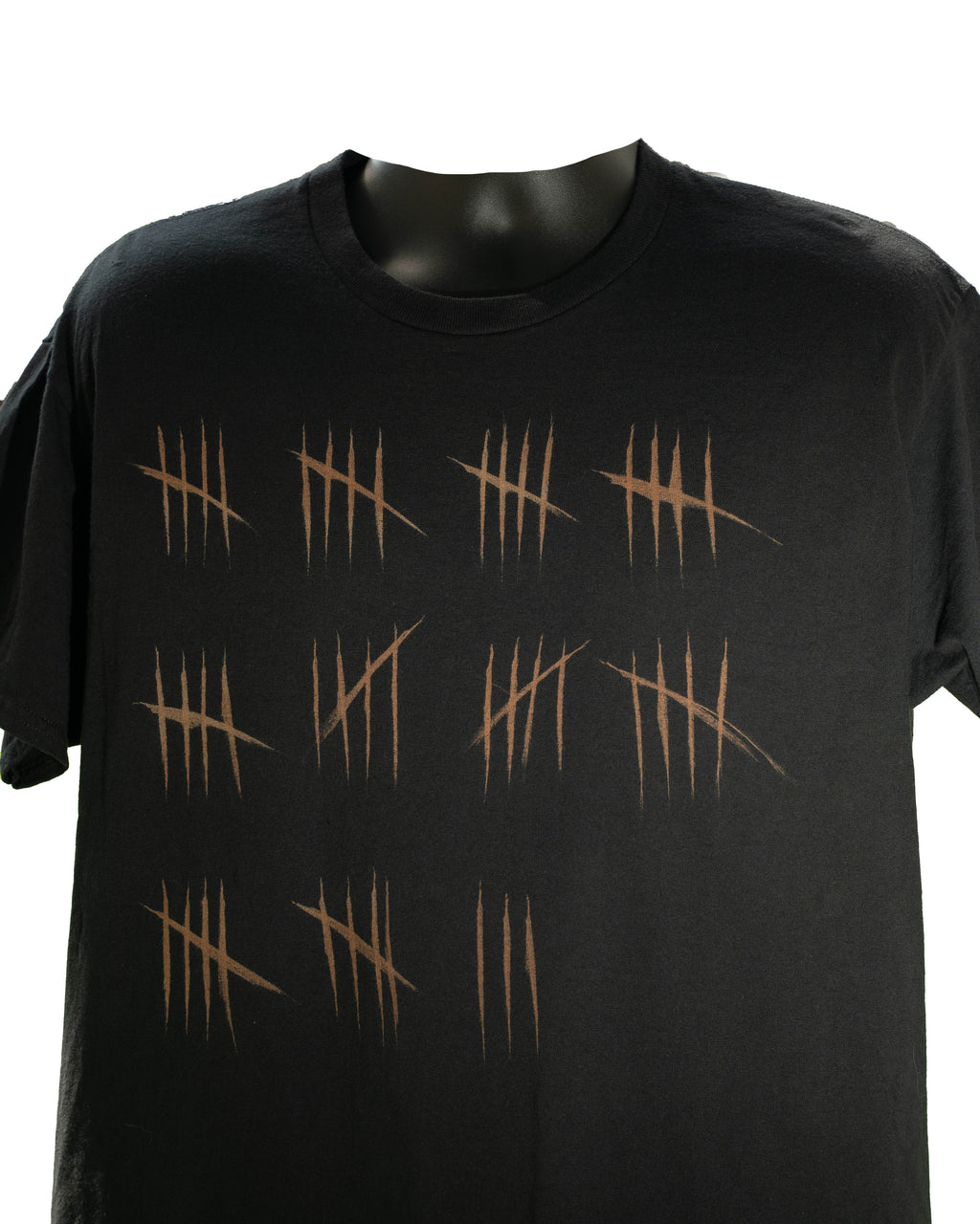 Bleached Tally Mark T-Shirt, Handmade Black Grunge Tee, Reverse Element
