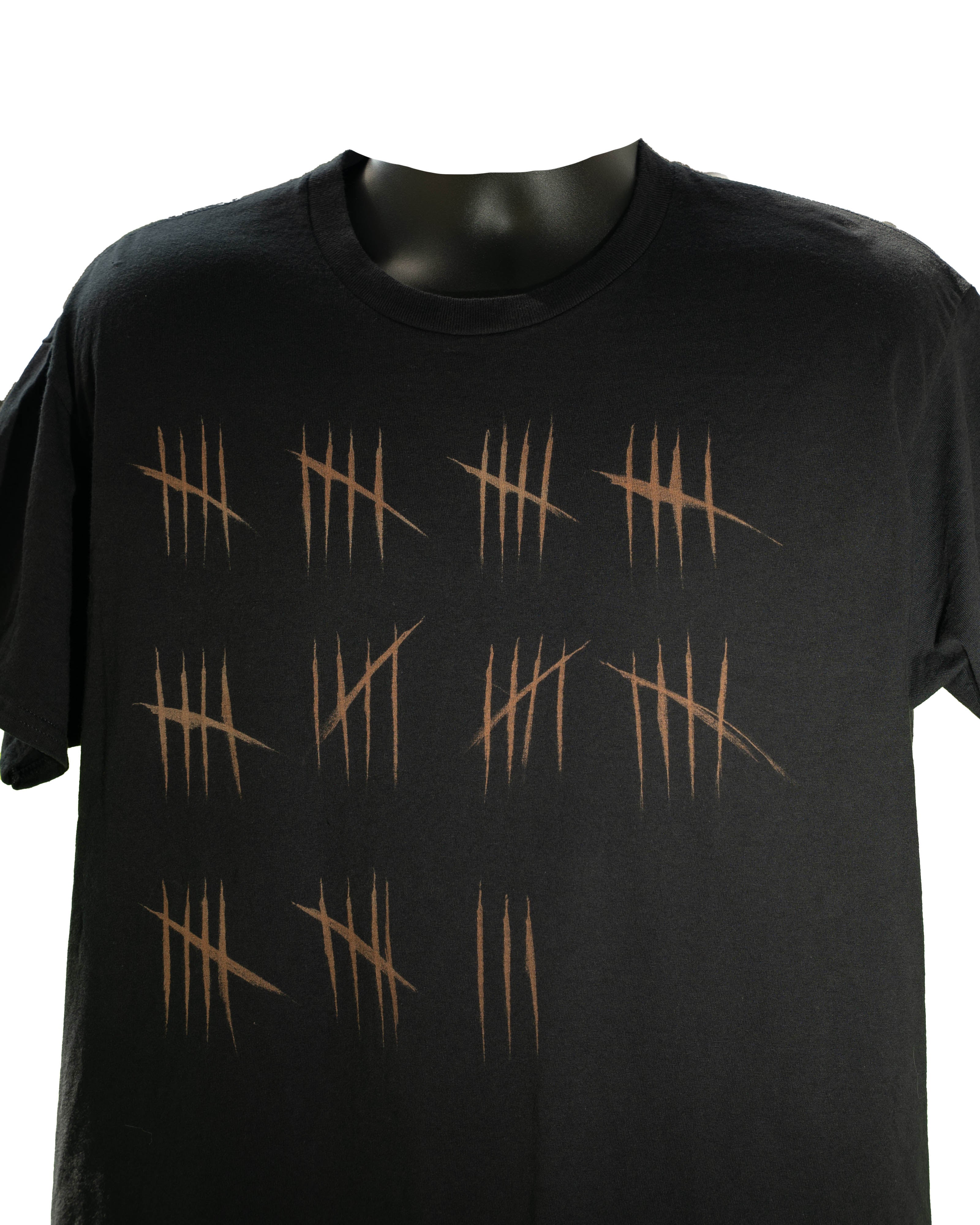 Bleached Tally Mark T-Shirt, Handmade Black Grunge Tee, Reverse Element