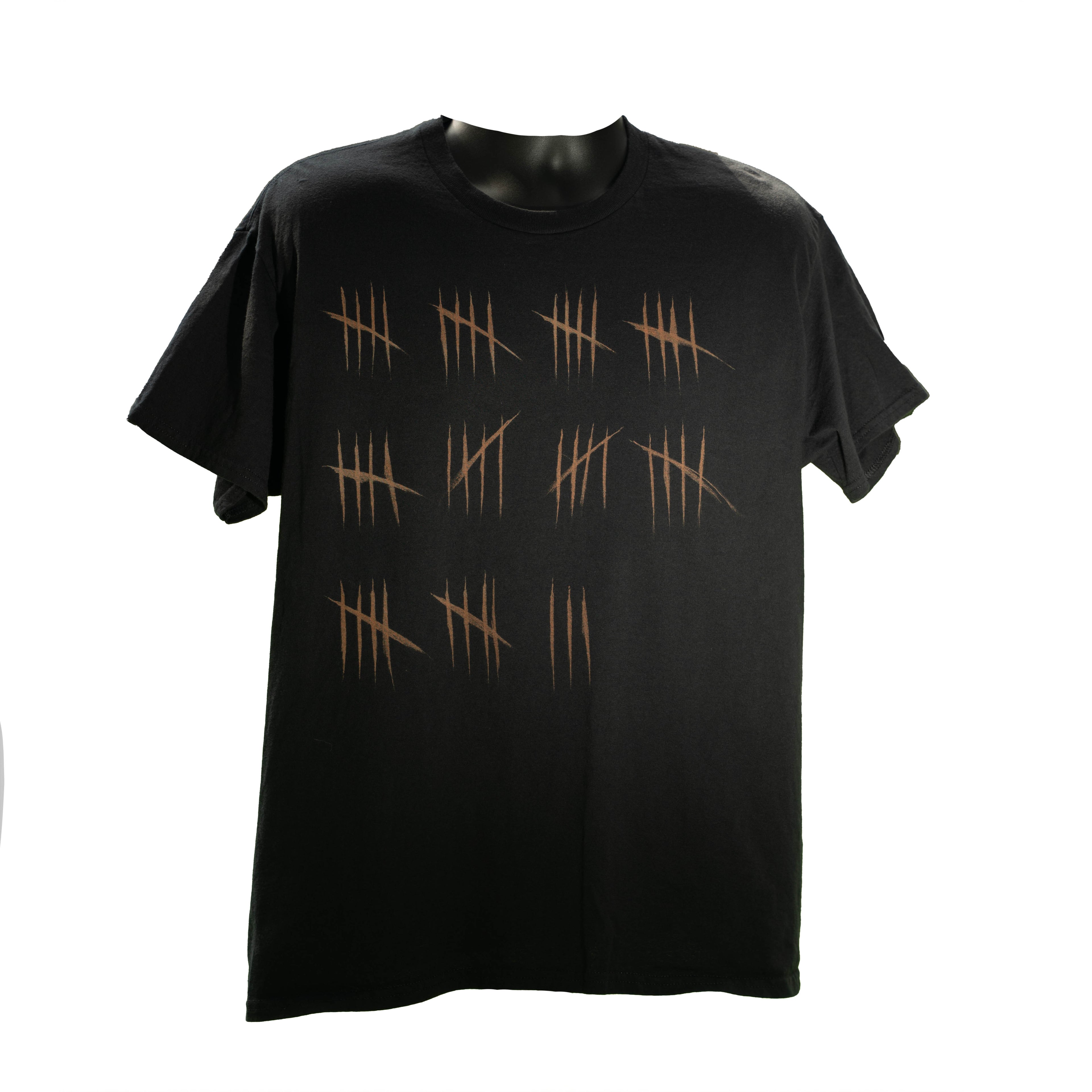 Bleached Tally Mark T-Shirt, Handmade Black Grunge Tee, Reverse Element