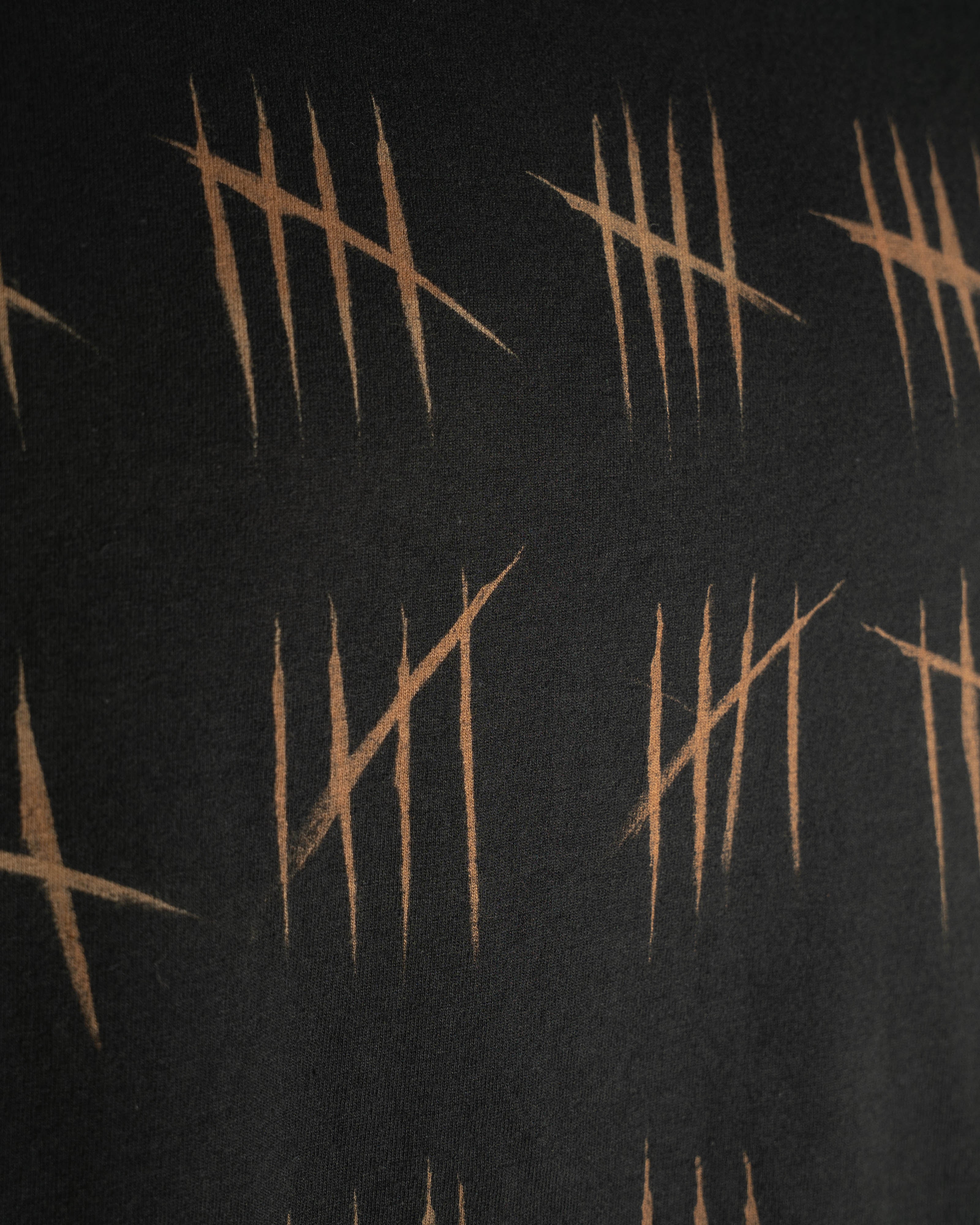 Bleached Tally Mark T-Shirt, Handmade Black Grunge Tee, Reverse Element