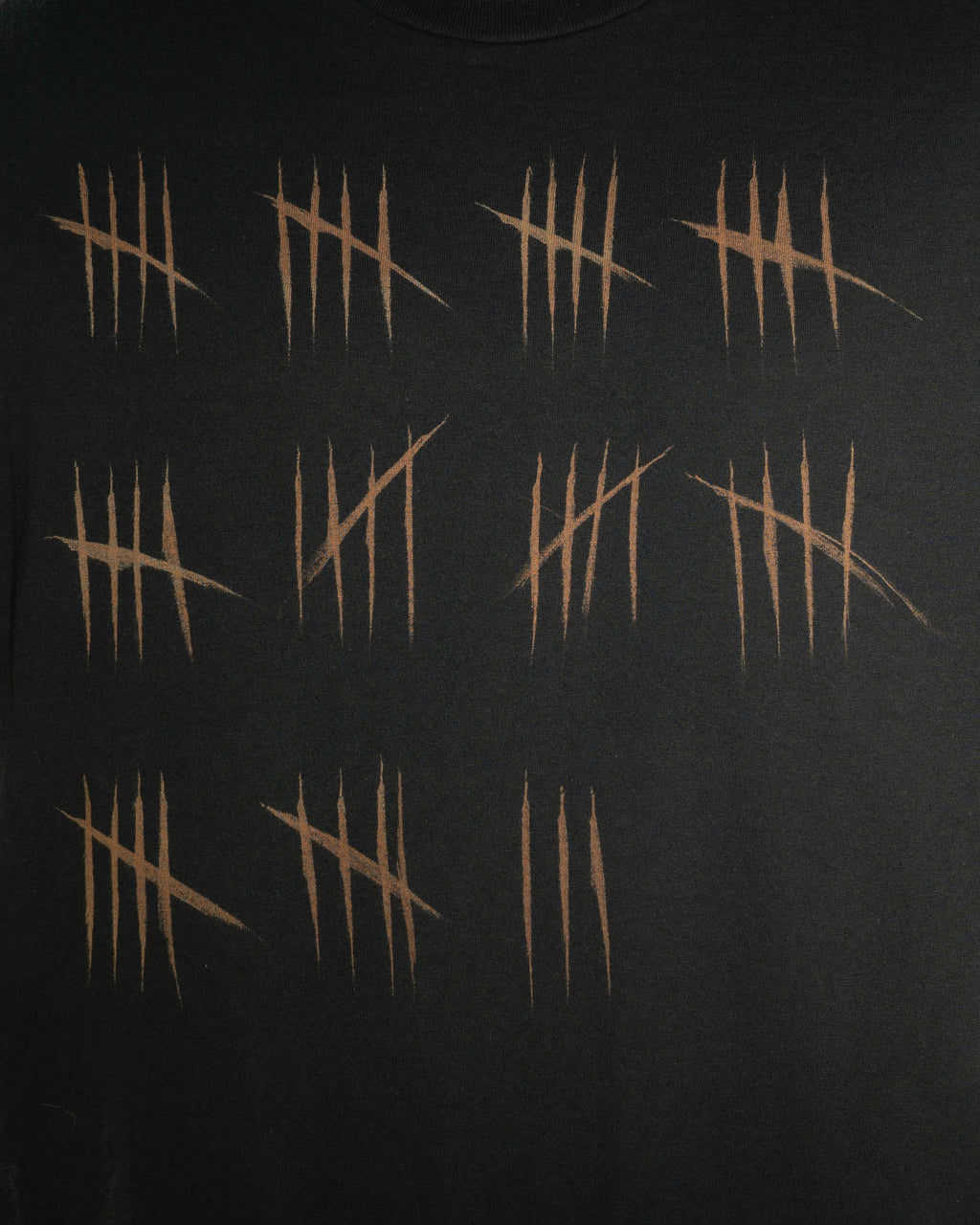 Bleached Tally Mark T-Shirt, Handmade Black Grunge Tee, Reverse Element
