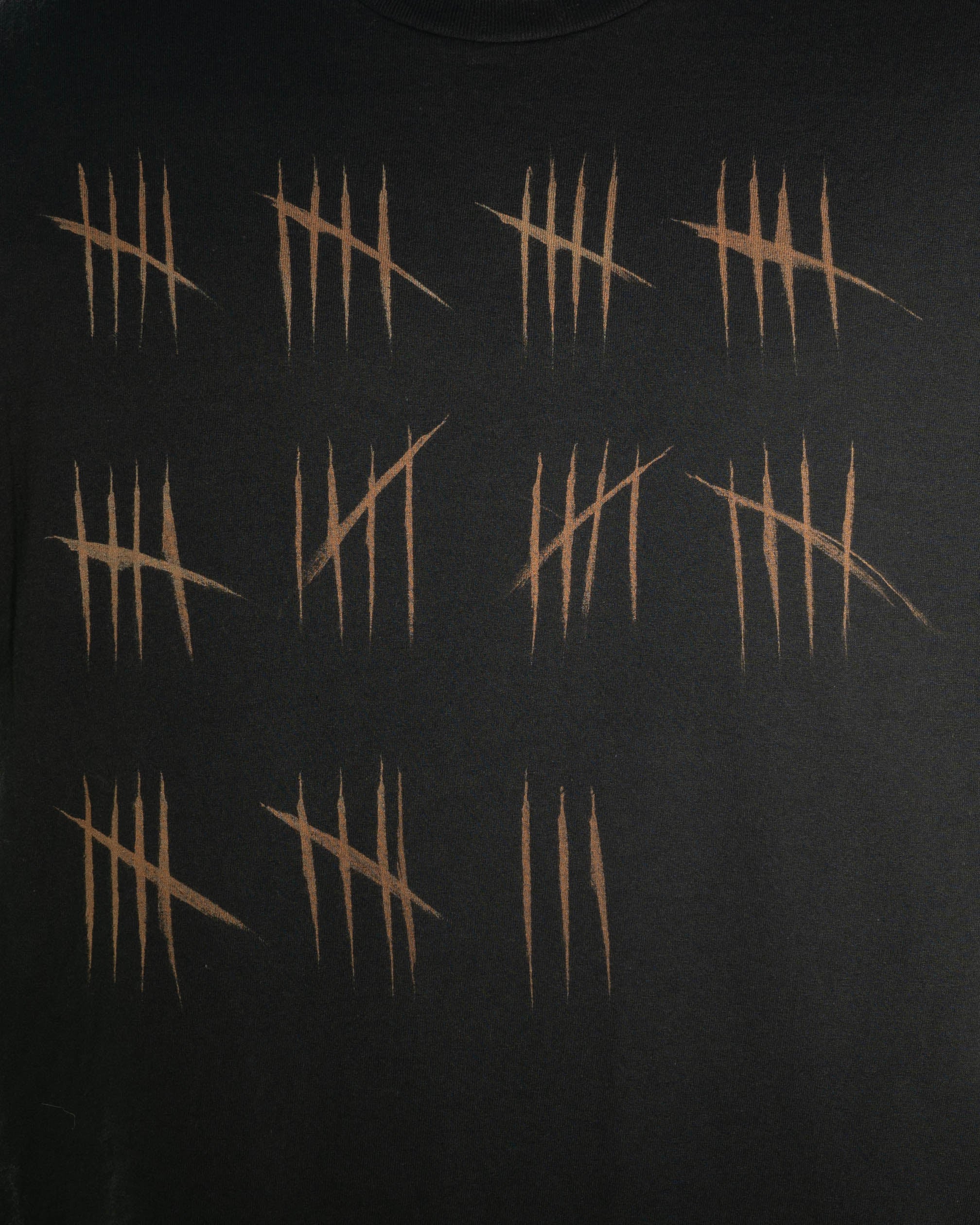 Bleached Tally Mark T-Shirt, Handmade Black Grunge Tee, Reverse Element