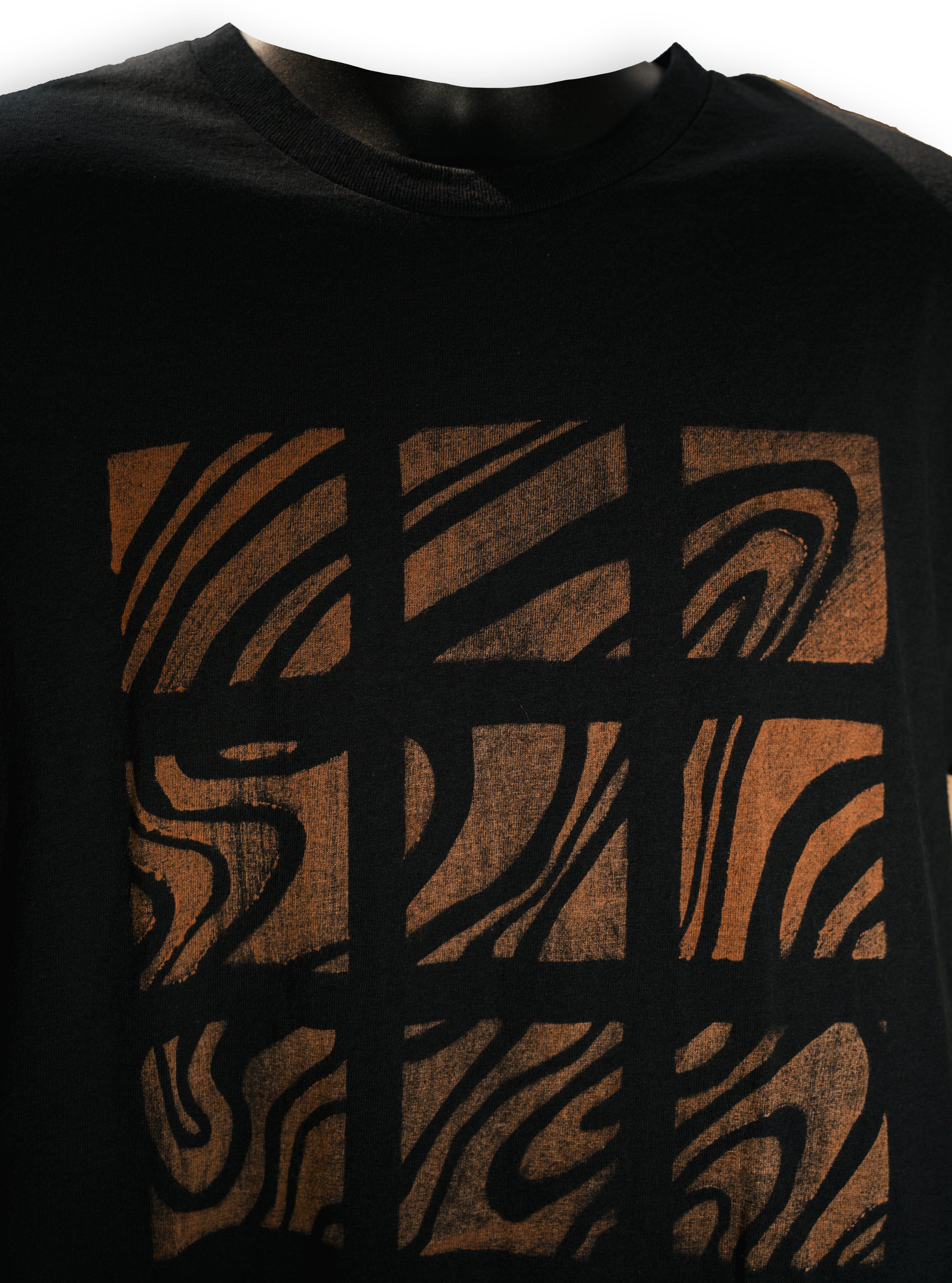 Black Bleached Grid Pattern T-Shirt