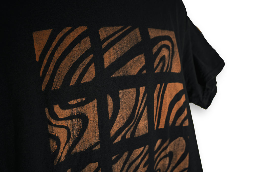 Black Bleached Grid Pattern T-Shirt